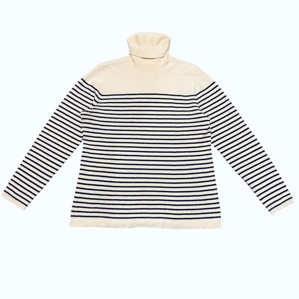 1901 Nordstrom Wool Cashmere Striped Turtleneck Sweater Navy Cream XL